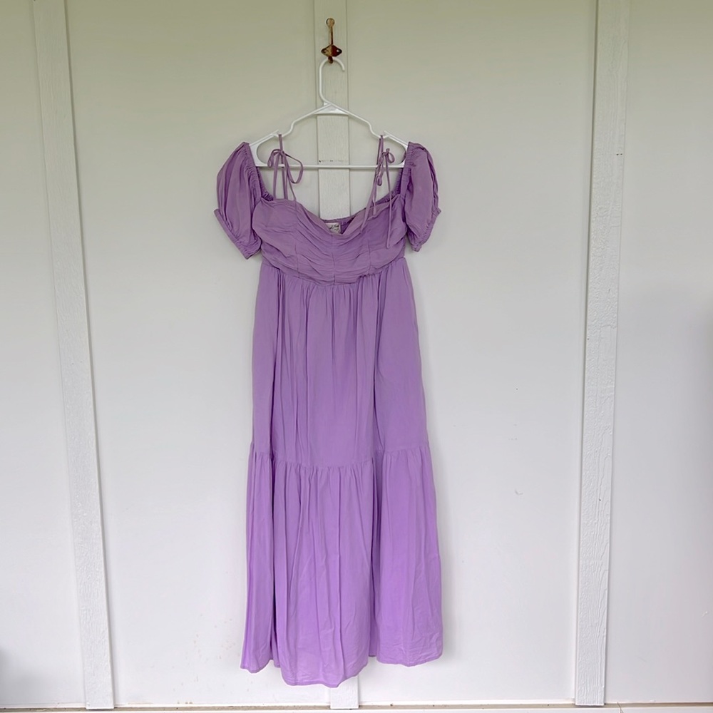 Universal thread purple off the shoulder peasant dress